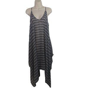 Into The Bleu by Amerex Striped Black White Handkerchief Hem Dress Women Size  L